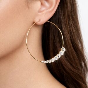 Gold tone 2.5-in Big Hoop Sparkling Crystal Earrings - Women's Fashion Jewelry